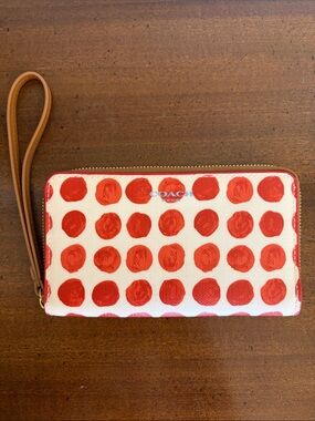Coach Red Polka Dot Zip Around Wristlet Wallet